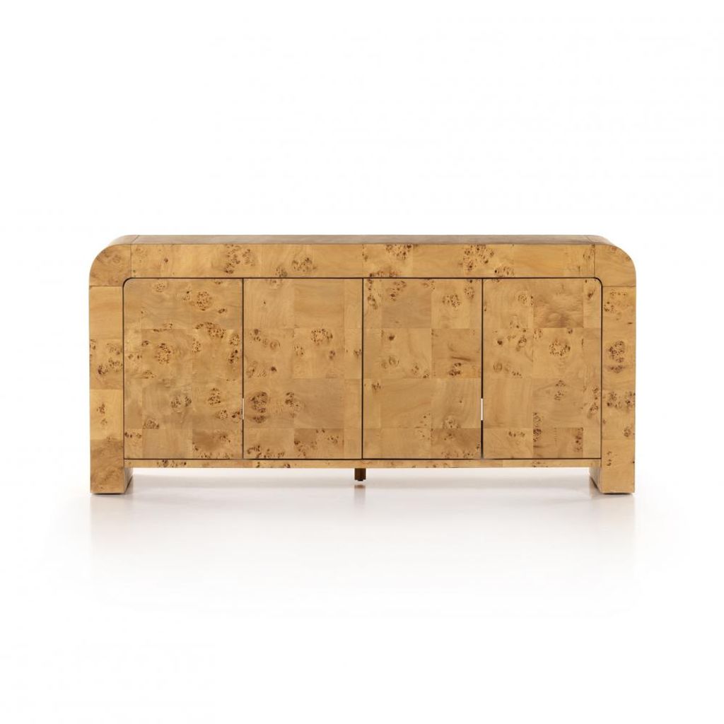 Preview image for Natural Poplar Burl Wood Curved Waterfall Media Console Sideboard Storage Cabinet 65 inch