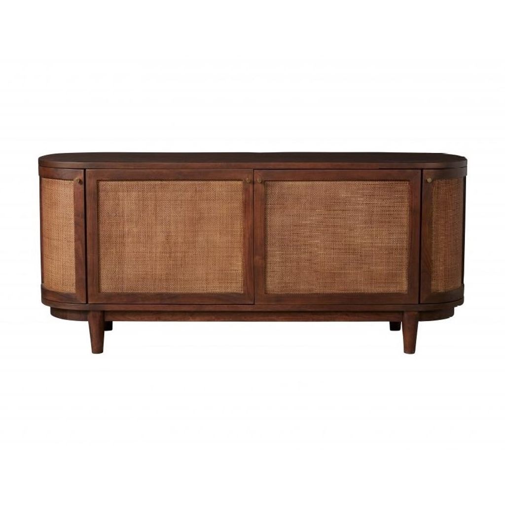 Preview image for Cane & Brown Acacia Wood Rounded Media Console Storage Cabinet 68 inch