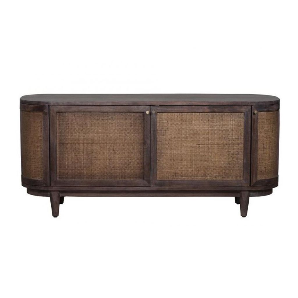 Preview image for Cane & Gray Acacia Wood Rounded Media Console Storage Cabinet 68 inch