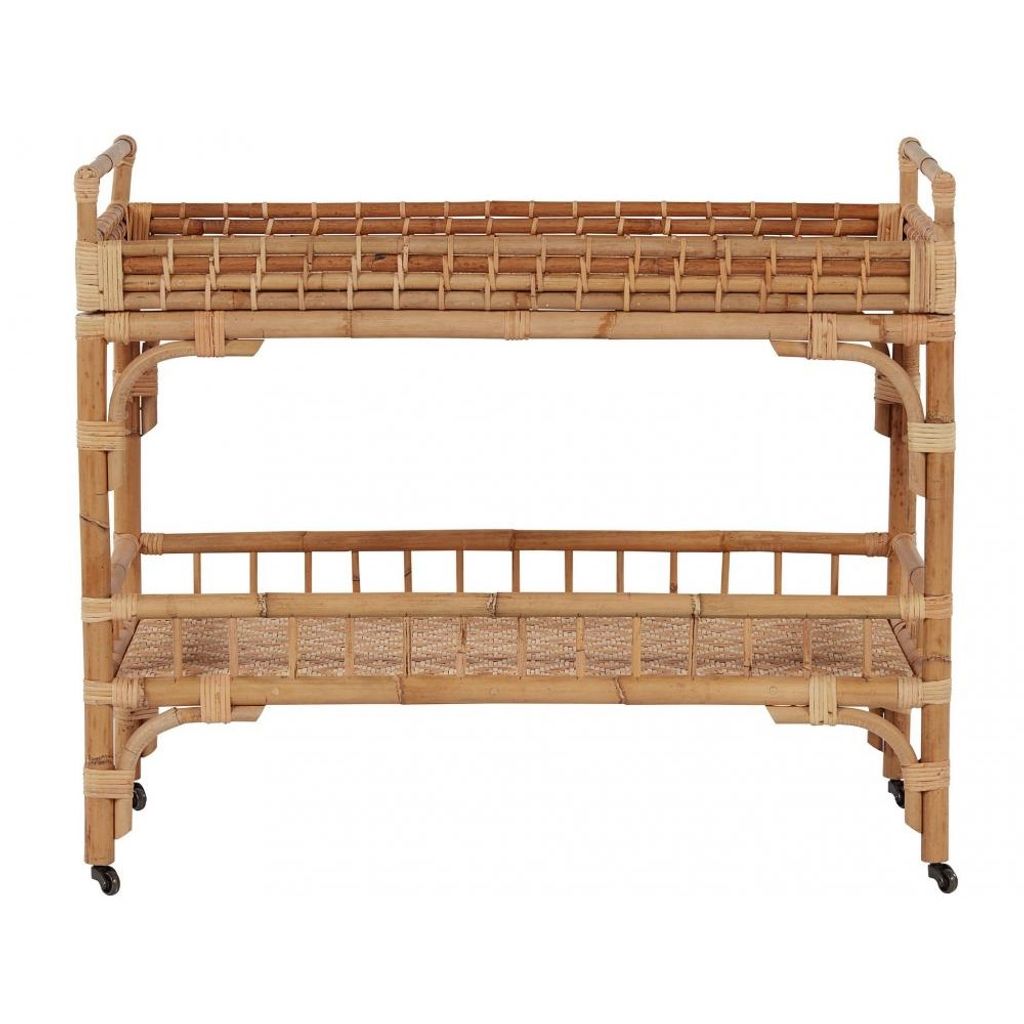 Preview image for Coastal Beach Rattan Two Tier Bar Cart Server with Wheels