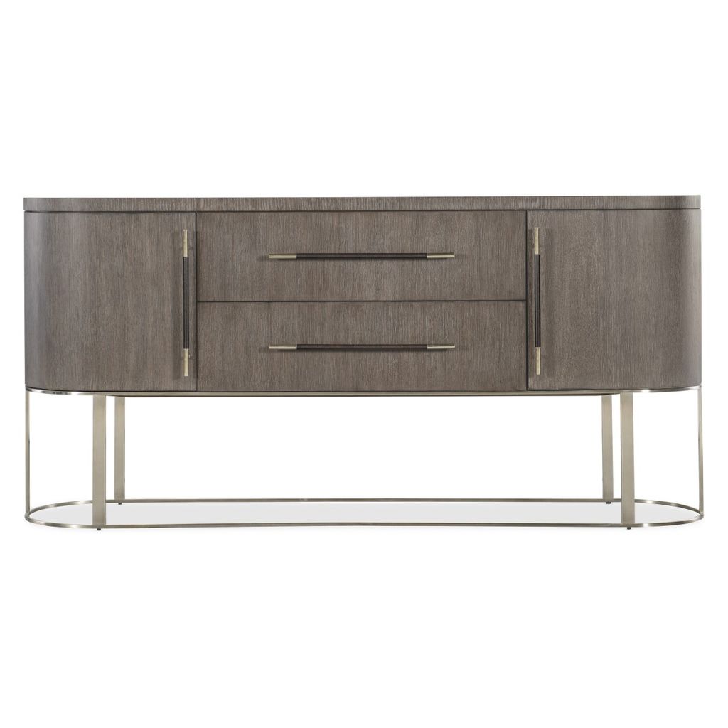 Preview image for Modern Curved Sideboard Buffet Wire Brushed Mink Finish Metal Pewter Base 76 inch