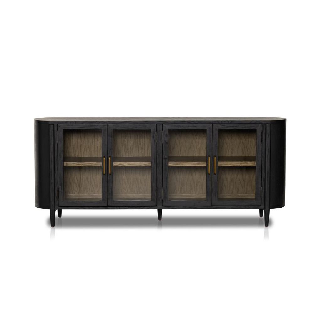 Preview image for Curved Sideboard Drifted Matte Black Finish Solid Oak Wood 82 inch