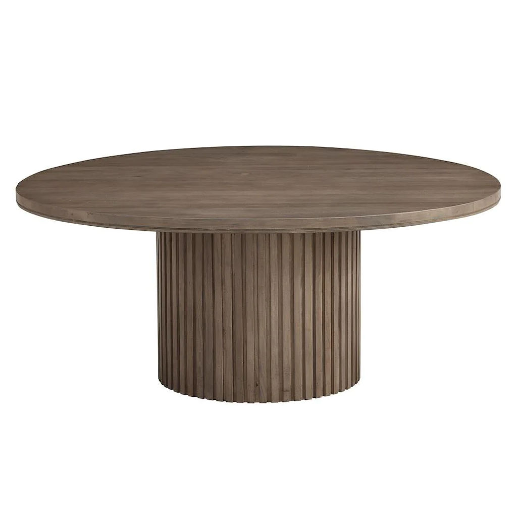 Preview image for Ribbed Pedestal Base Round Mango Wood Dining Table in Misted Ash 60 inch