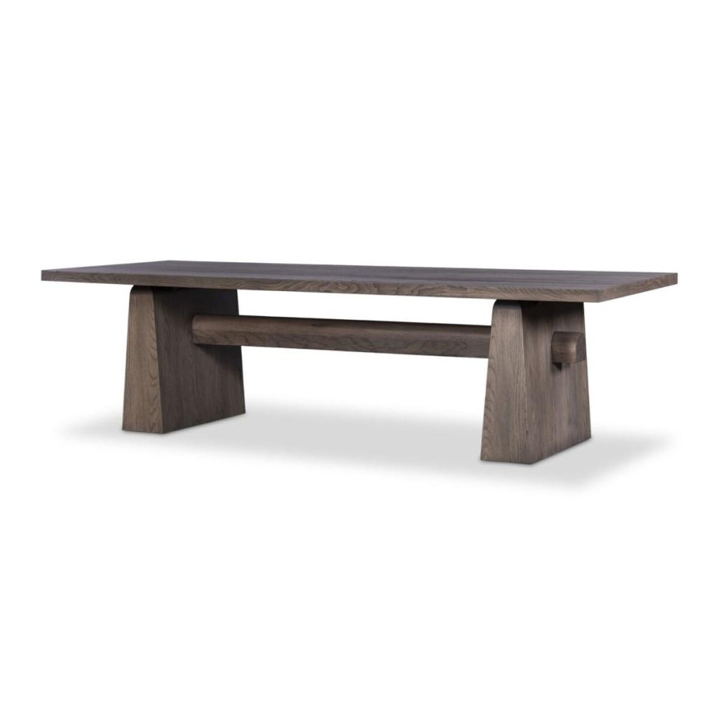 Preview image for Modern Rustic Trestle Beam Rectangle Dining Table Oak Wood with Aged Finish 108 inch