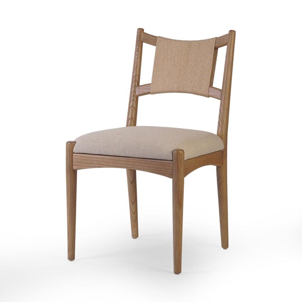Preview image for Modern Organic Light Natural Woven Cord Rush Back Dining Chair