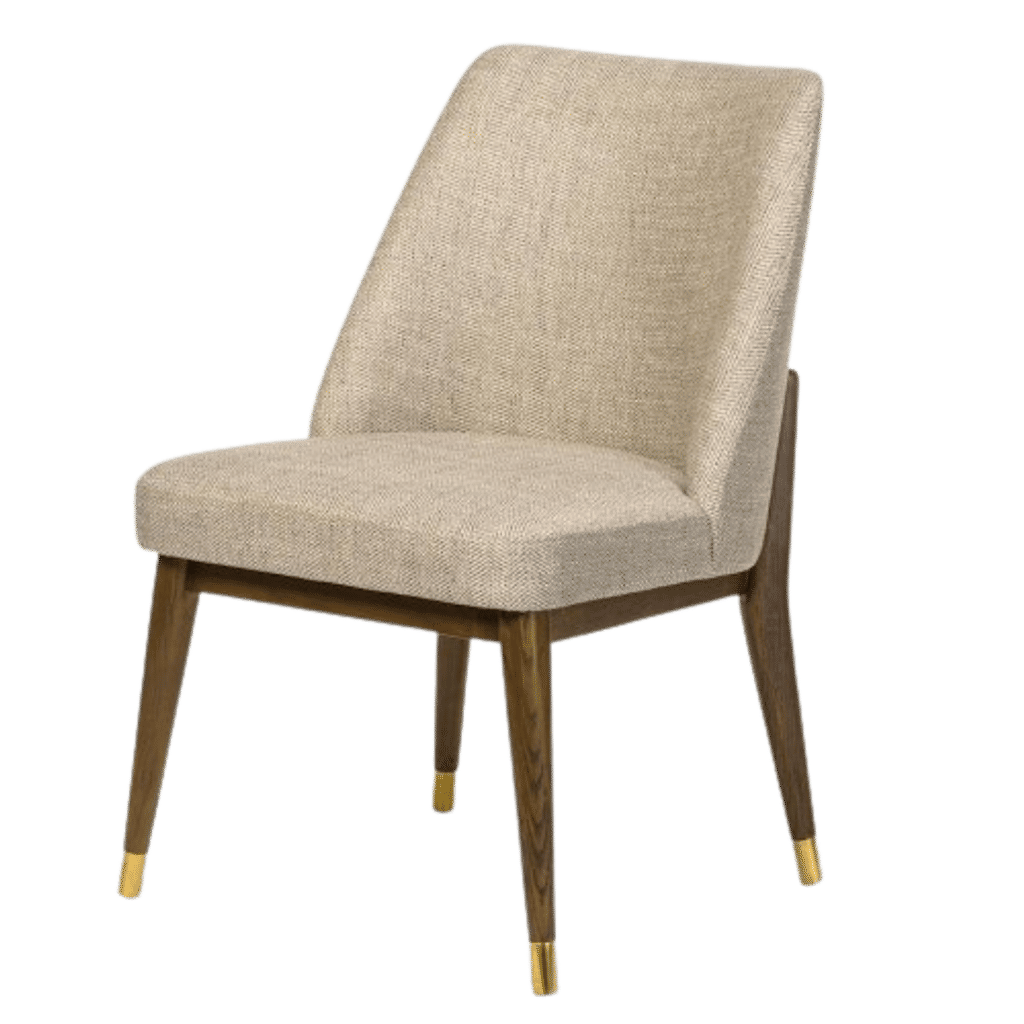 Preview image for Upholstered Dining Chair Tan Herringbone Haze & Solid Birch Wood in Warm Walnut