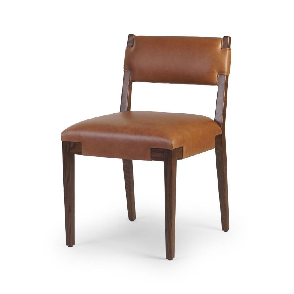 Preview image for Chestnut Brown Leather Armless Dining Chair Solid Ash Wood