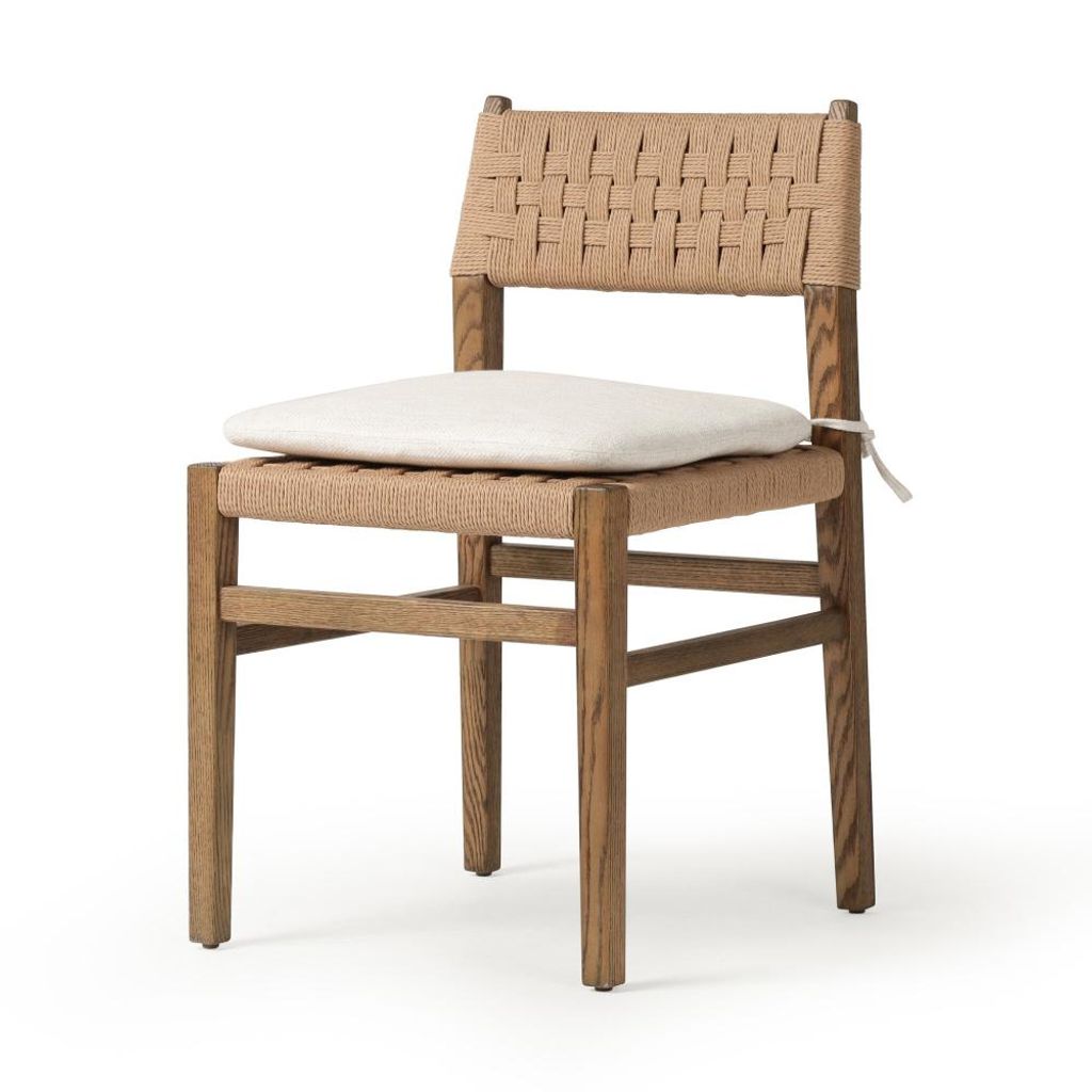 Preview image for Woven Cord Rush Back Armless Dining Chair with Cushion Solid Oak Wood
