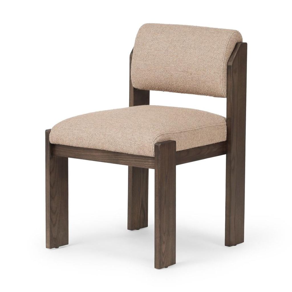Preview image for Sand Linen Blend Fabric Armless Dining Chair Solid Ash Wood
