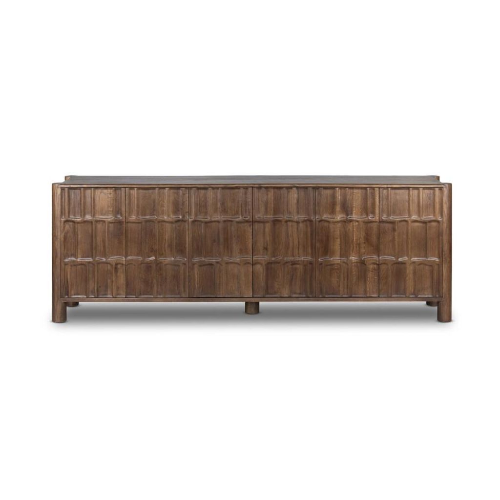 Preview image for Primitive Carved Solid Oak Sideboard in Cocoa Brown Finish 98 inch