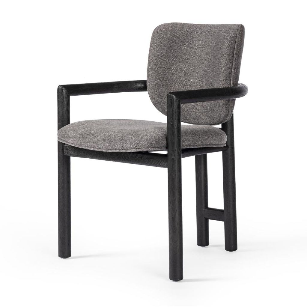 Preview image for Modern Curved Barrel Back Dining Chair Gray Ash Fabric Solid Oak Wood Ebony Finish