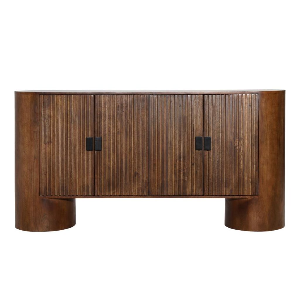Preview image for Reeded Four Door Rounded Sideboard Medium Brown Mango Wood 67 inch