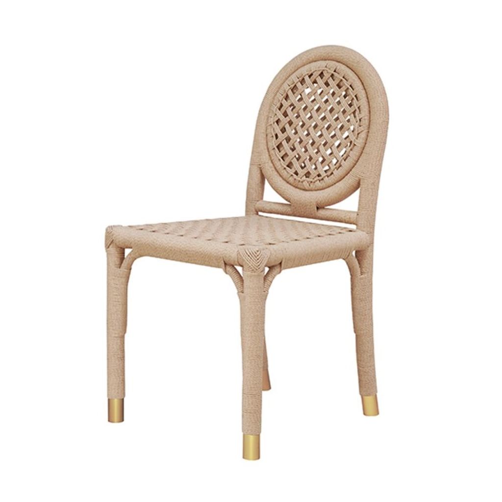 Preview image for Coastal Beach Round Back Rattan Wrapped Rope Woven Armless Dining Chair Natural