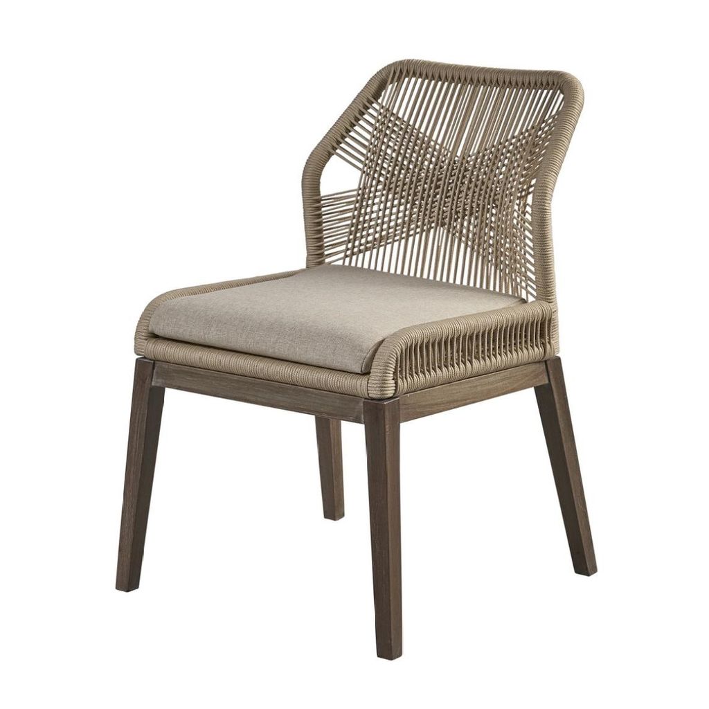 Preview image for Brown Coastal Beach Woven Rope Wrapped Cross Back Armless Dining Chair Mahogany Wood