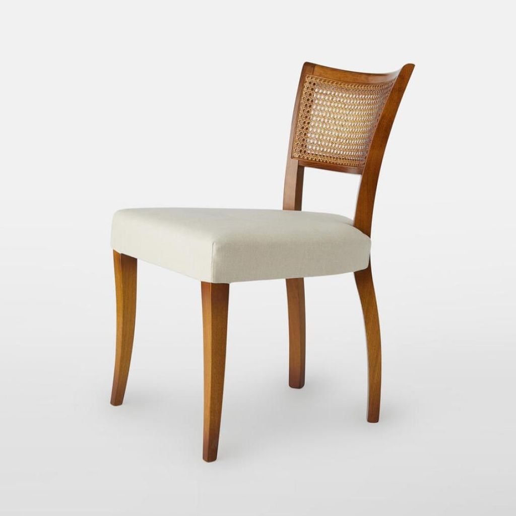 Preview image for Italian Curved Cane Back Dining Chairs Beech Wood with Slubby Linen (Set of 2)