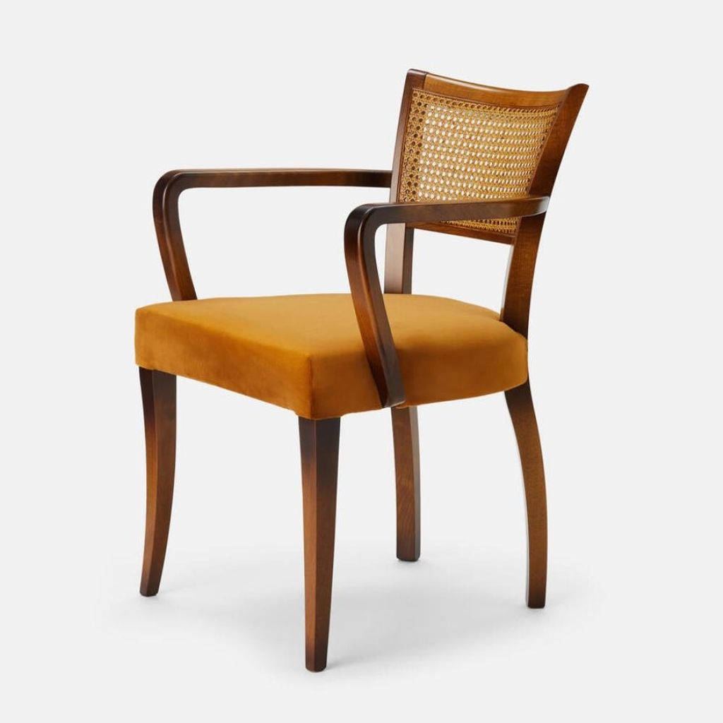 Preview image for Italian Curved Cane Back Armchair Dining Chair Beech Wood with Mustard Velvet