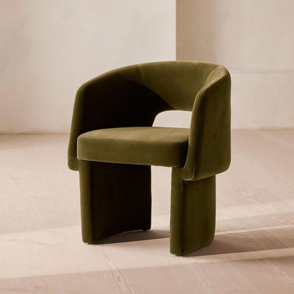 Preview image for Curved Cut Out Back Upholstered Tub Dining Chair Olive Green Velvet