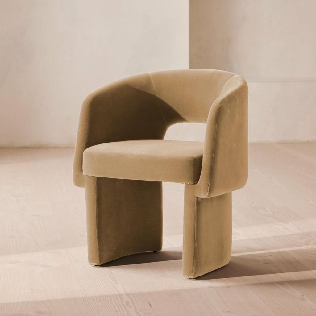 Preview image for Curved Cut Out Back Upholstered Tub Dining Chair Camel Velvet