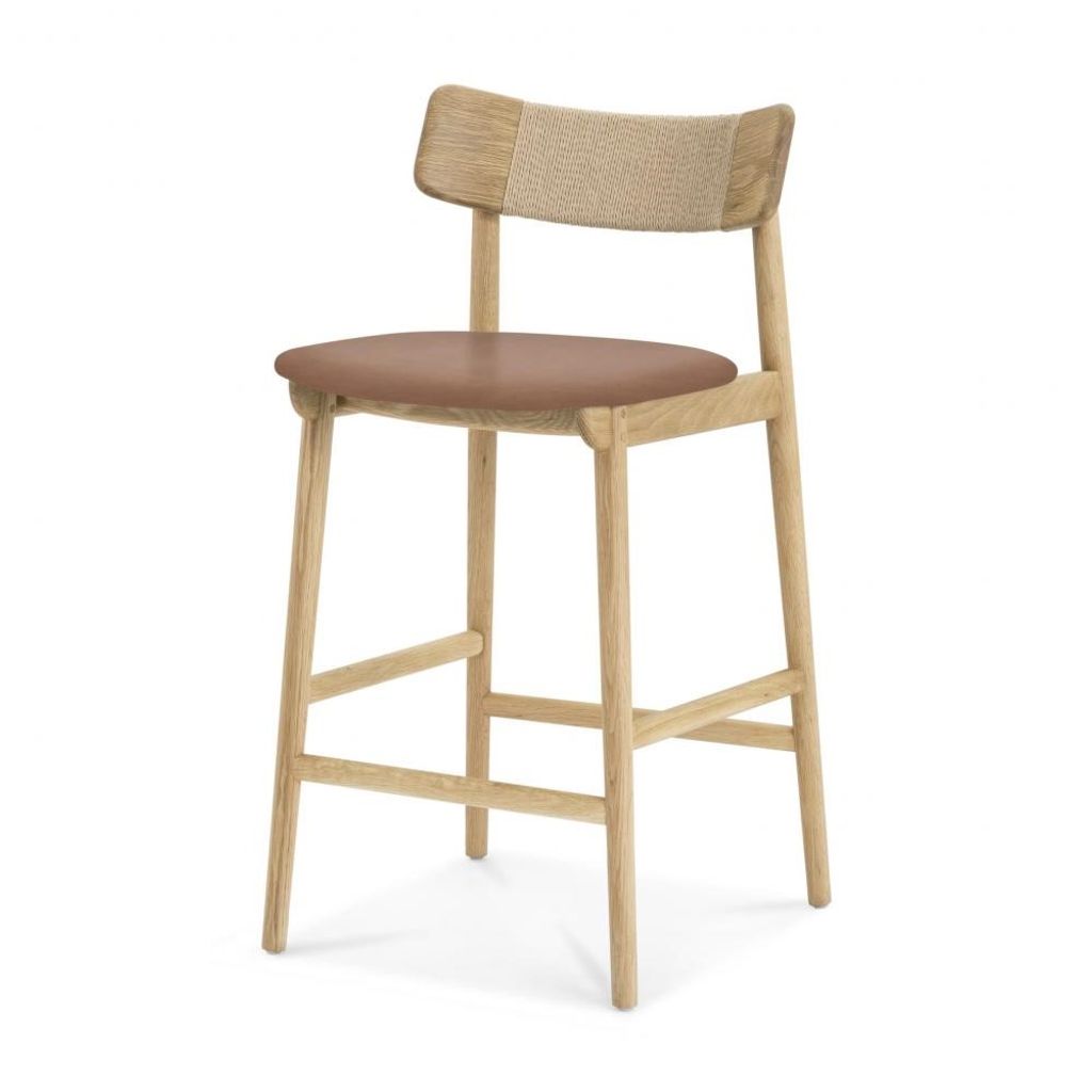 Preview image for Scandi Style Cord Wrapped Back Counter Height Bar Stool Natural FSC Certified Solid Oak