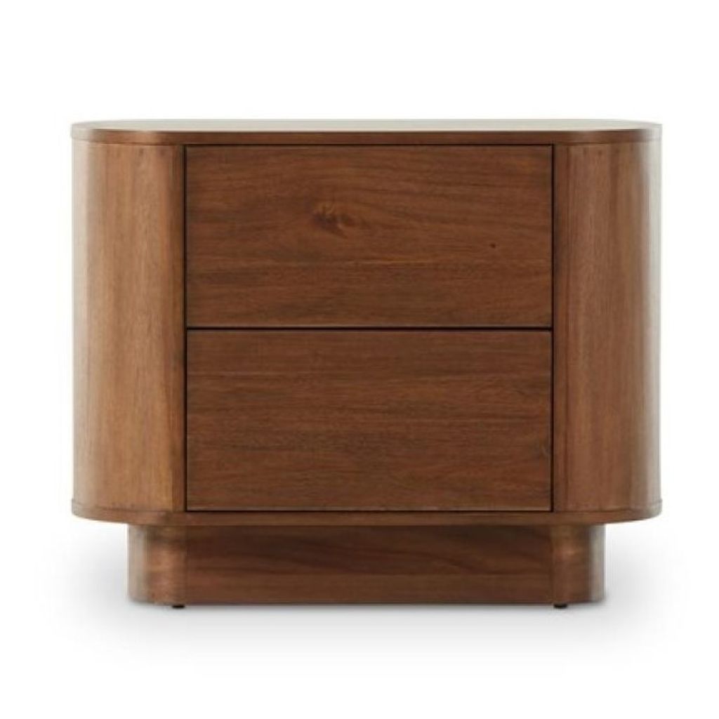 Preview image for Curved Pedestal Two Drawer Nightstand Brown Acacia Wood 32 inch