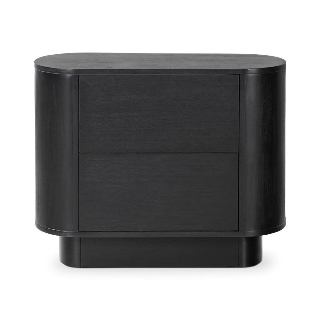 Preview image for Curved Pedestal Two Drawer Nightstand Aged Black Acacia Wood 32 inch