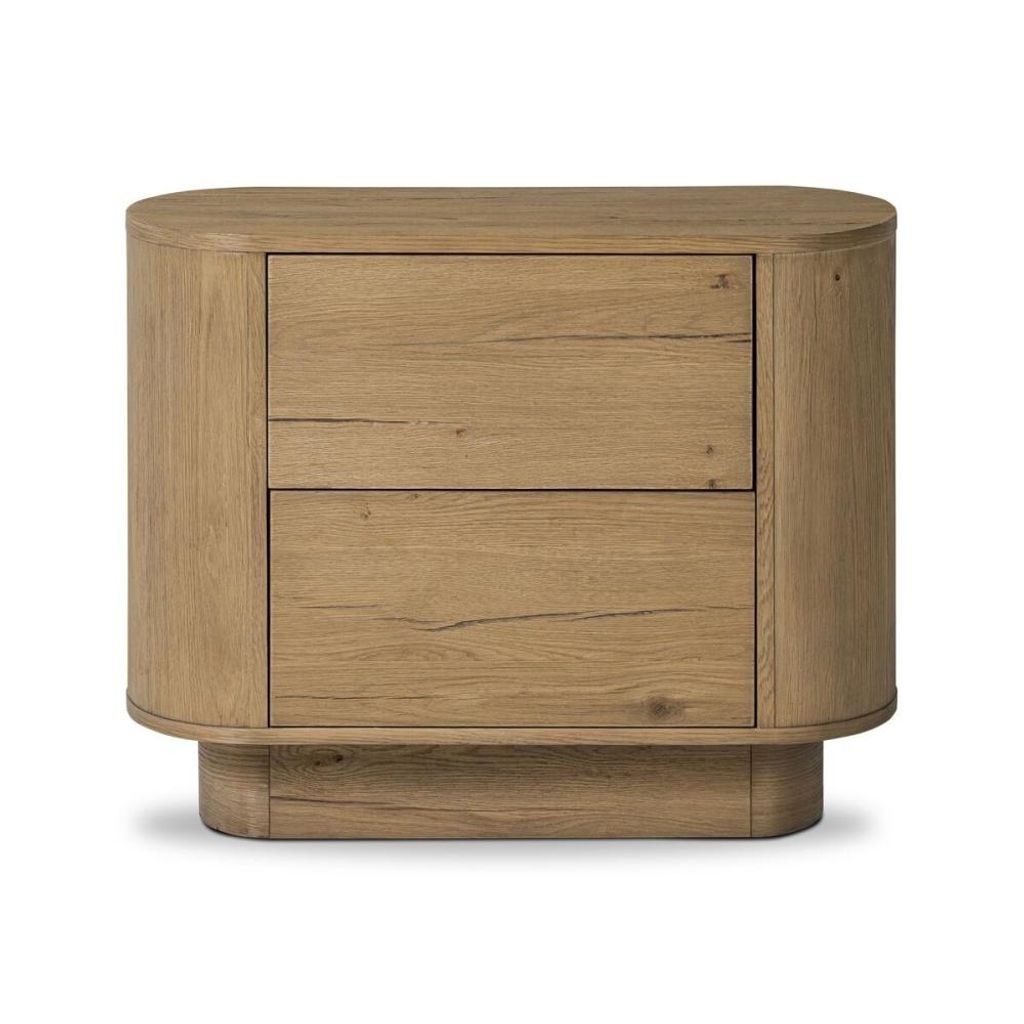 Preview image for Curved Pedestal Two Drawer Nightstand Rustic Worn Oak Wood 32 inch