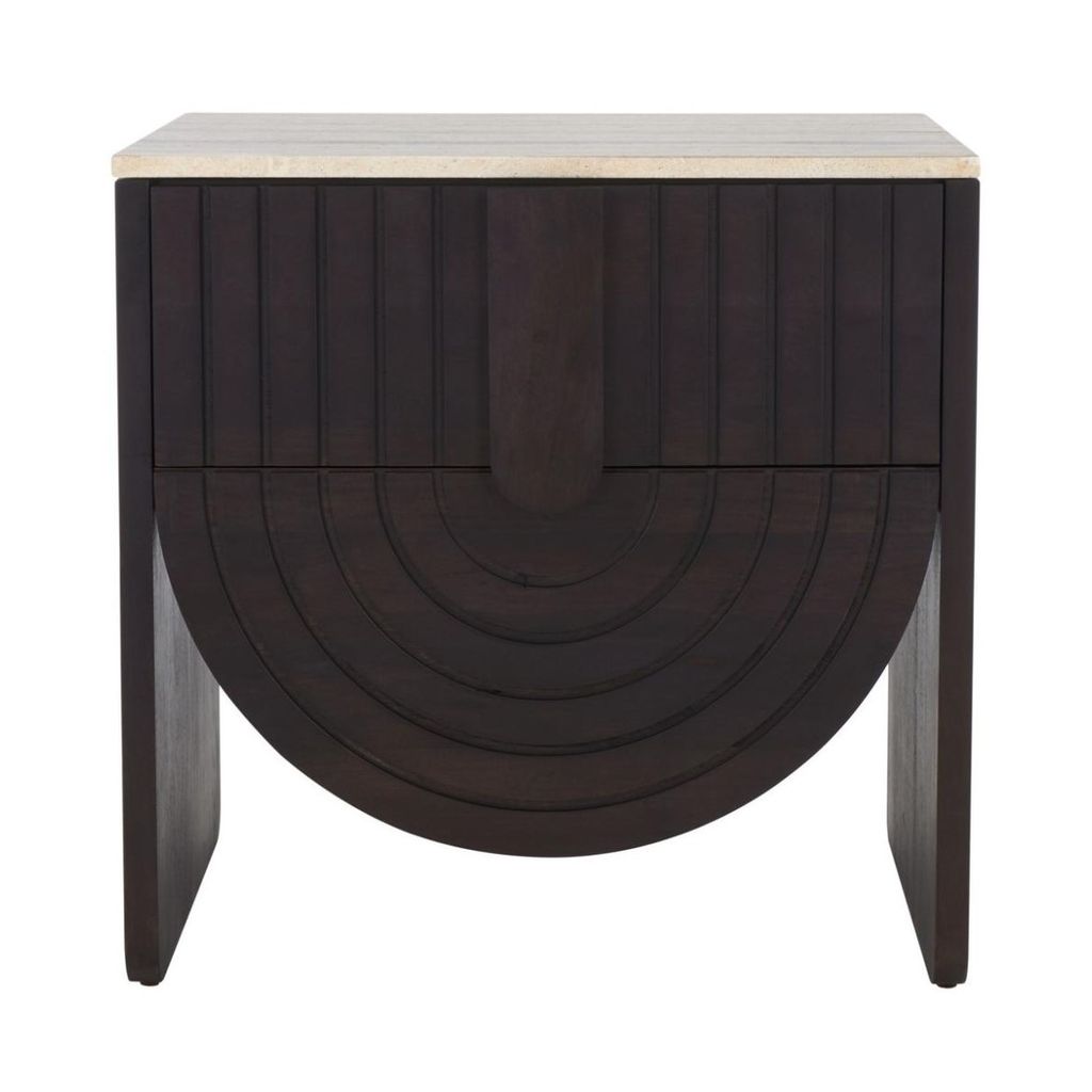 Preview image for Travertine Stone Top Arc 1 Drawer Nightstand Acacia Wood Black Finish 24 inch