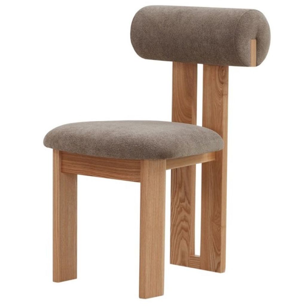 Preview image for Modern Rolled Back Armless Dining Chair Brown Boucle & Natural Finish Wood