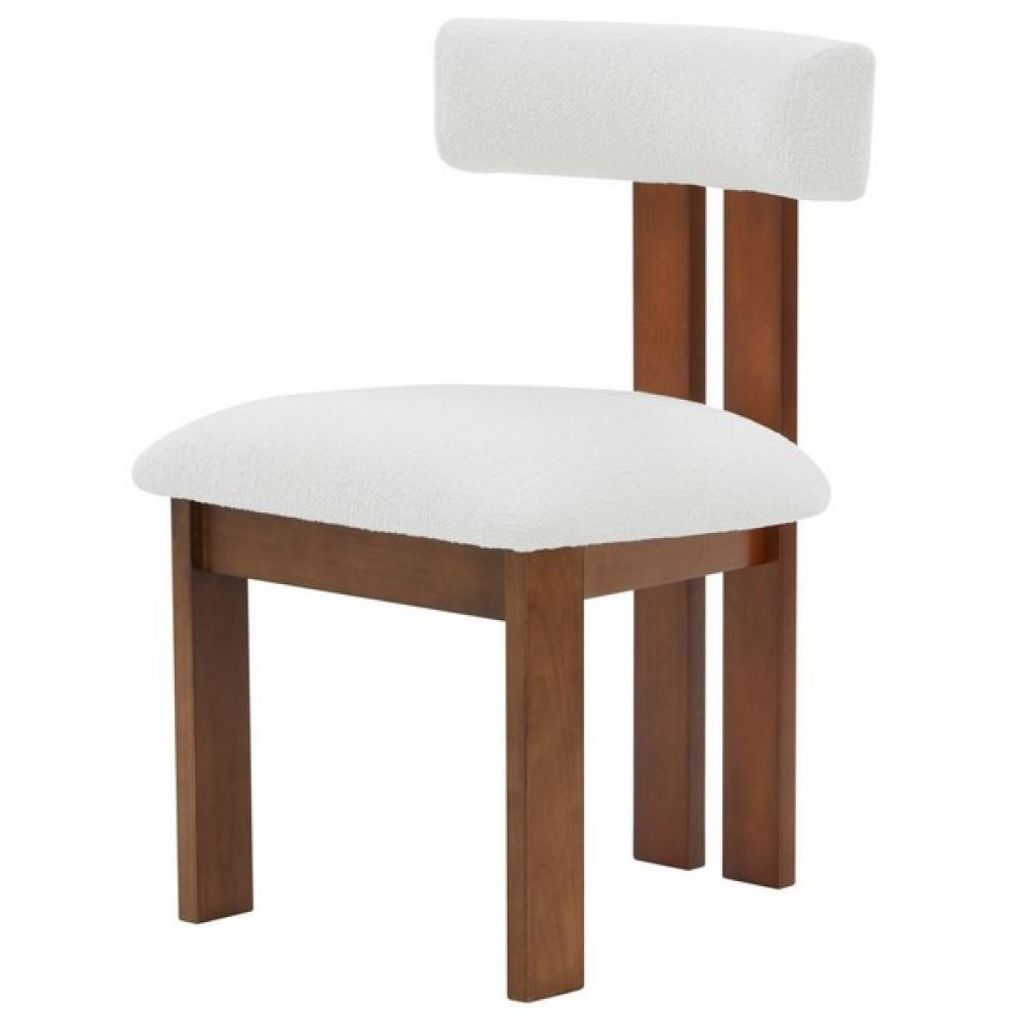 Preview image for Modern 3 Leg Boucle Dining Chair Ivory Cushion & Walnut Finish Wood