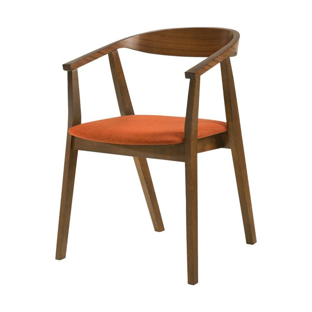 Preview image for Mid-Century Modern Curved Back Wood Dining Chair Walnut Finish with Orange Fabric (Set of 2)