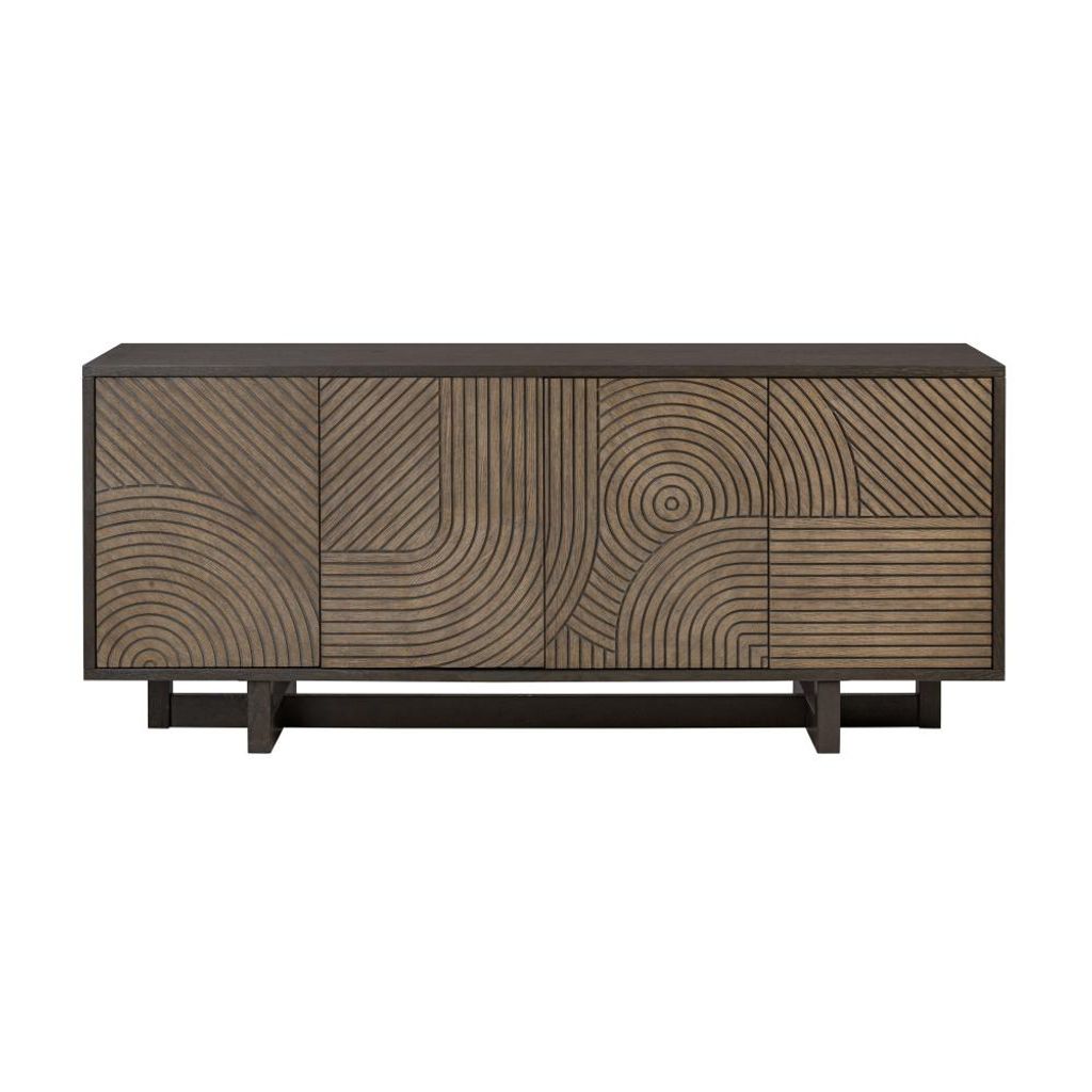 Preview image for Geometric Credenza Sideboard Aged Barrel & Dark Brown Oak Wood 78 inch