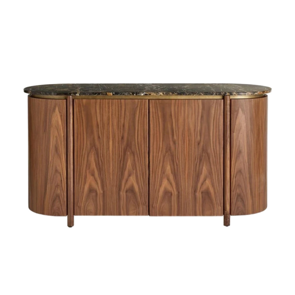 Preview image for Black & Gold Marble Top & Walnut Wood Sideboard Buffet Cabinet 63 inch