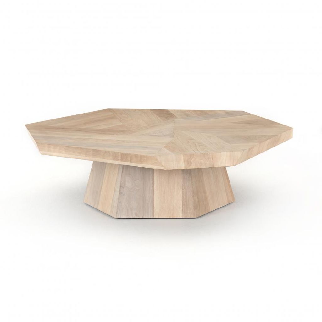 Preview image for Asymmetric Octagon Light Wash Walnut Wood Coffee Table 53 inch