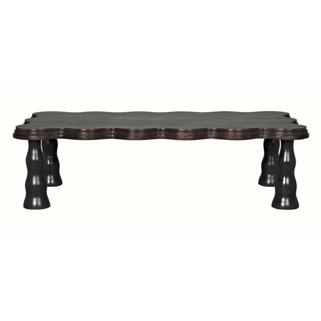Preview image for Scallop Wavy Top Solid Mahogany Wood Coffee Table 65 inch