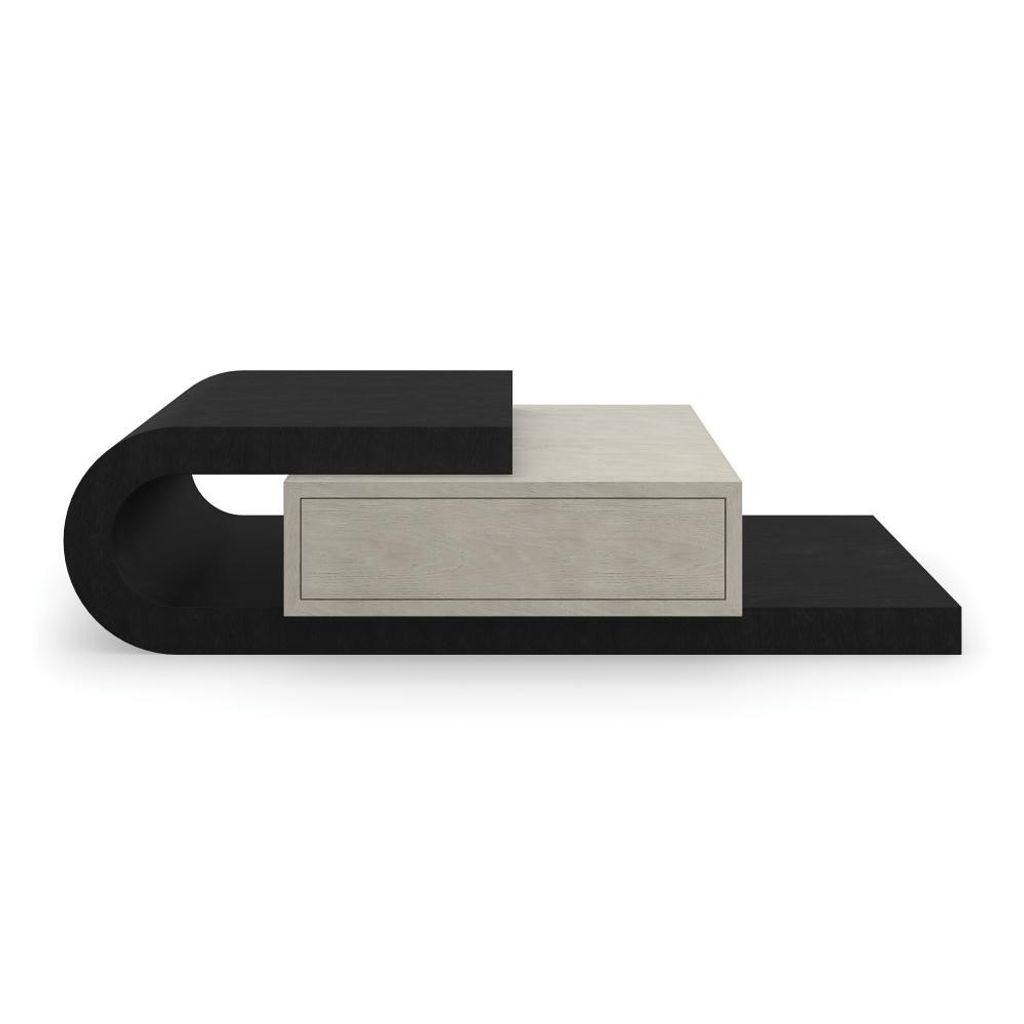 Preview image for Two Tone Low Profile Curved Coffee Table with Storage Drawer 55 inch