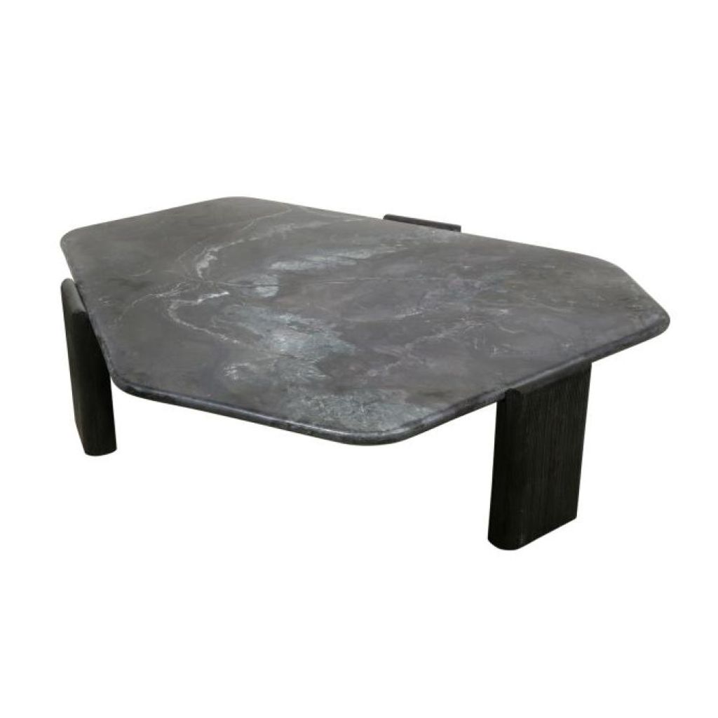 Preview image for Lava Marble & Dark Brown Mango Wood Hexagonal Coffee Table 64 inch