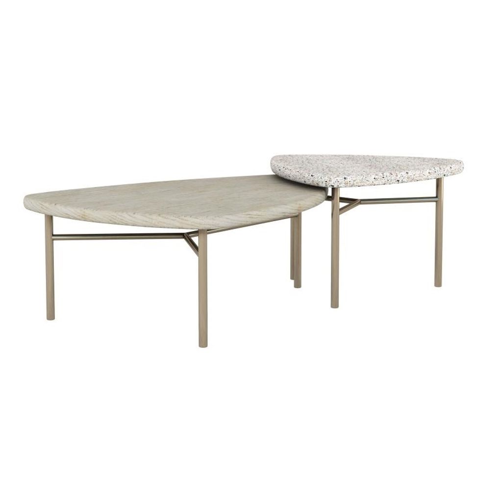 Preview image for Wood & Terrazzo Stone Nesting Coffee Table Set Bronze Metal Base (Set of 2)