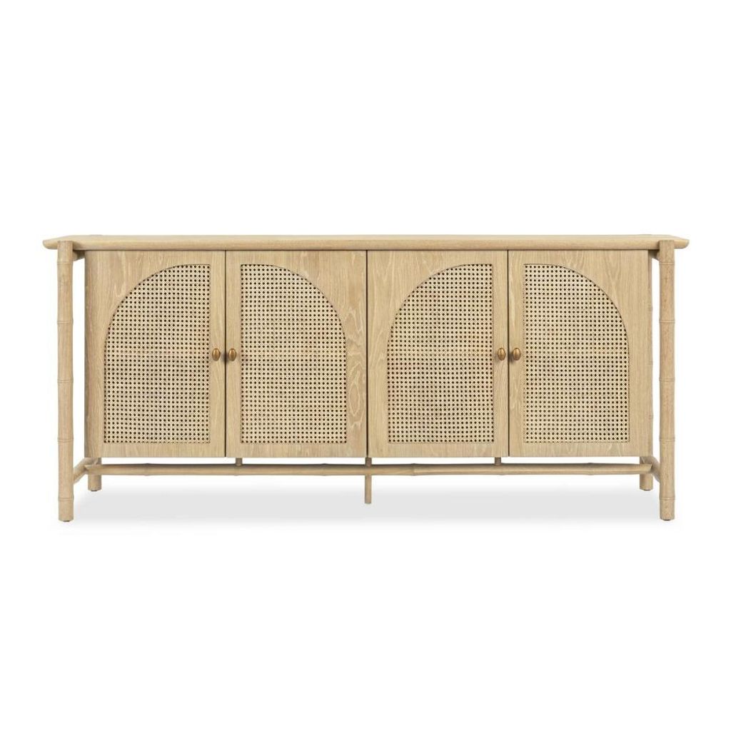 Preview image for Modern Organic Cane Arched Doors Sideboard Buffet Cabinet Oak Natural Finish 79 inch