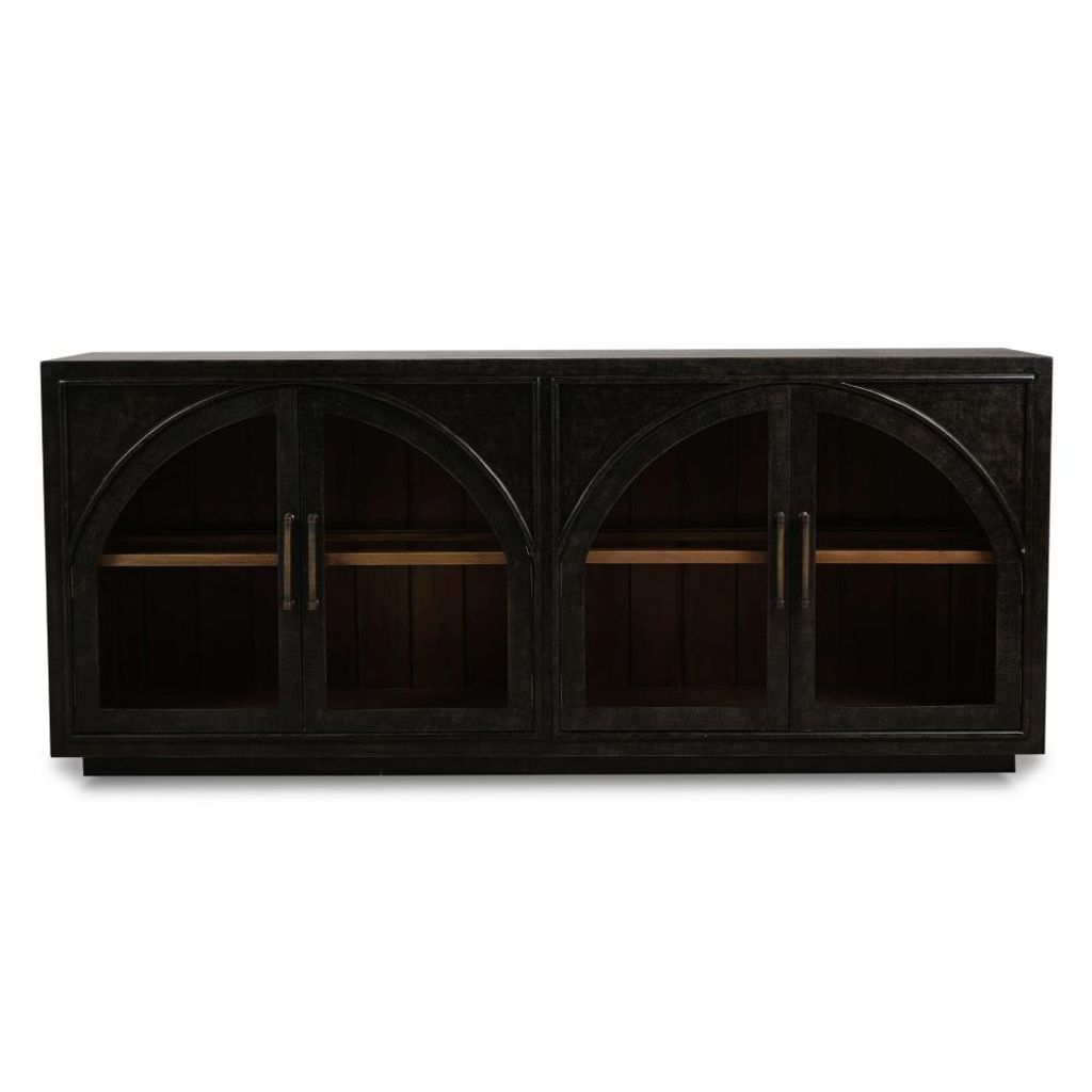 Preview image for Black Arched Glass 4 Door Sideboard Credeza Cabinet Solid Wood 78 inch