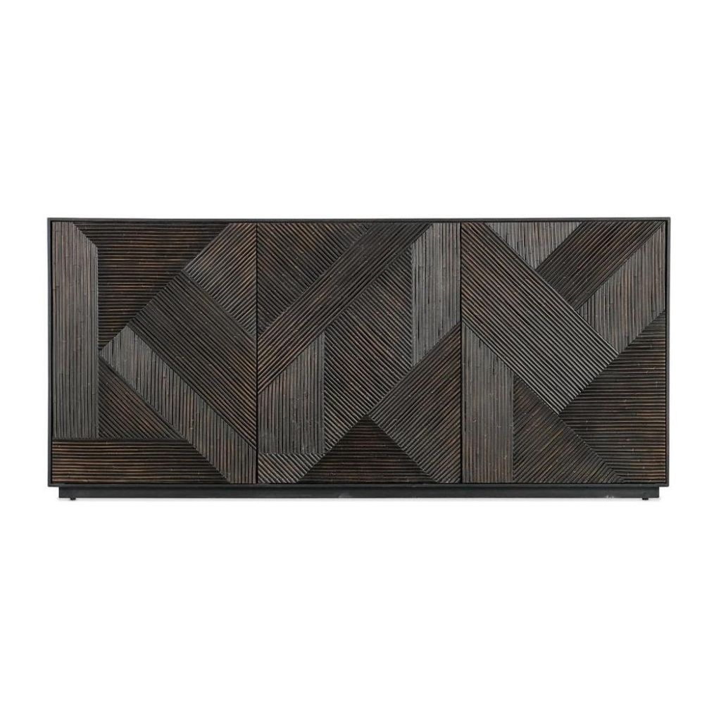 Preview image for Black Geometric Carved Wood Sideboard Credenza Media Console 72 inch