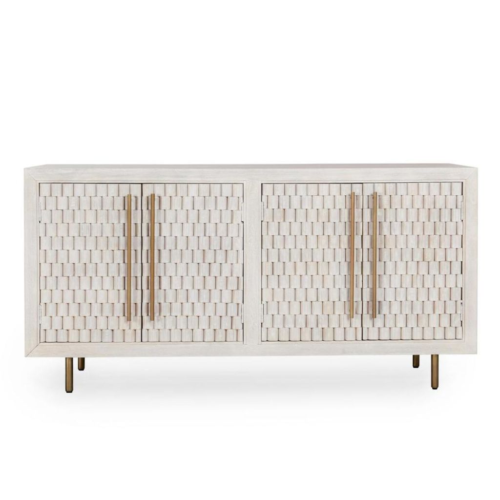 Preview image for Coastal Beach 4 Door Carved White Wash Mango Wood Sideboard Buffet 72 inch