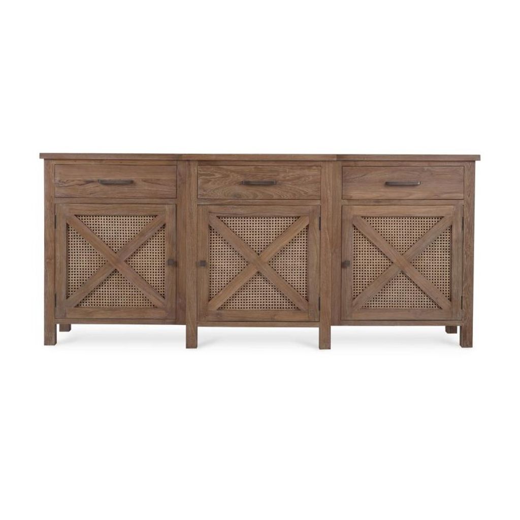 Preview image for Modern Farmhouse Cane X Door Brown Sideboard Buffet Reclaimed Teak Wood 79 inch