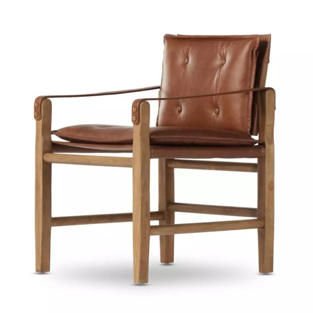 Preview image for Safari Style Chestnut Leather Dining Chair Armchair Wood Frame