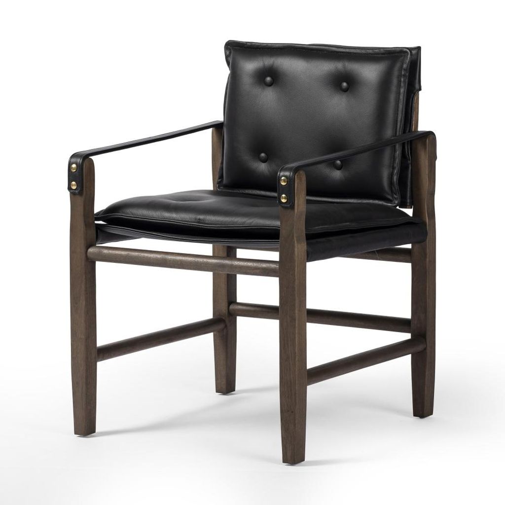 Preview image for Safari Style Black Leather Dining Chair Armchair Wood Frame