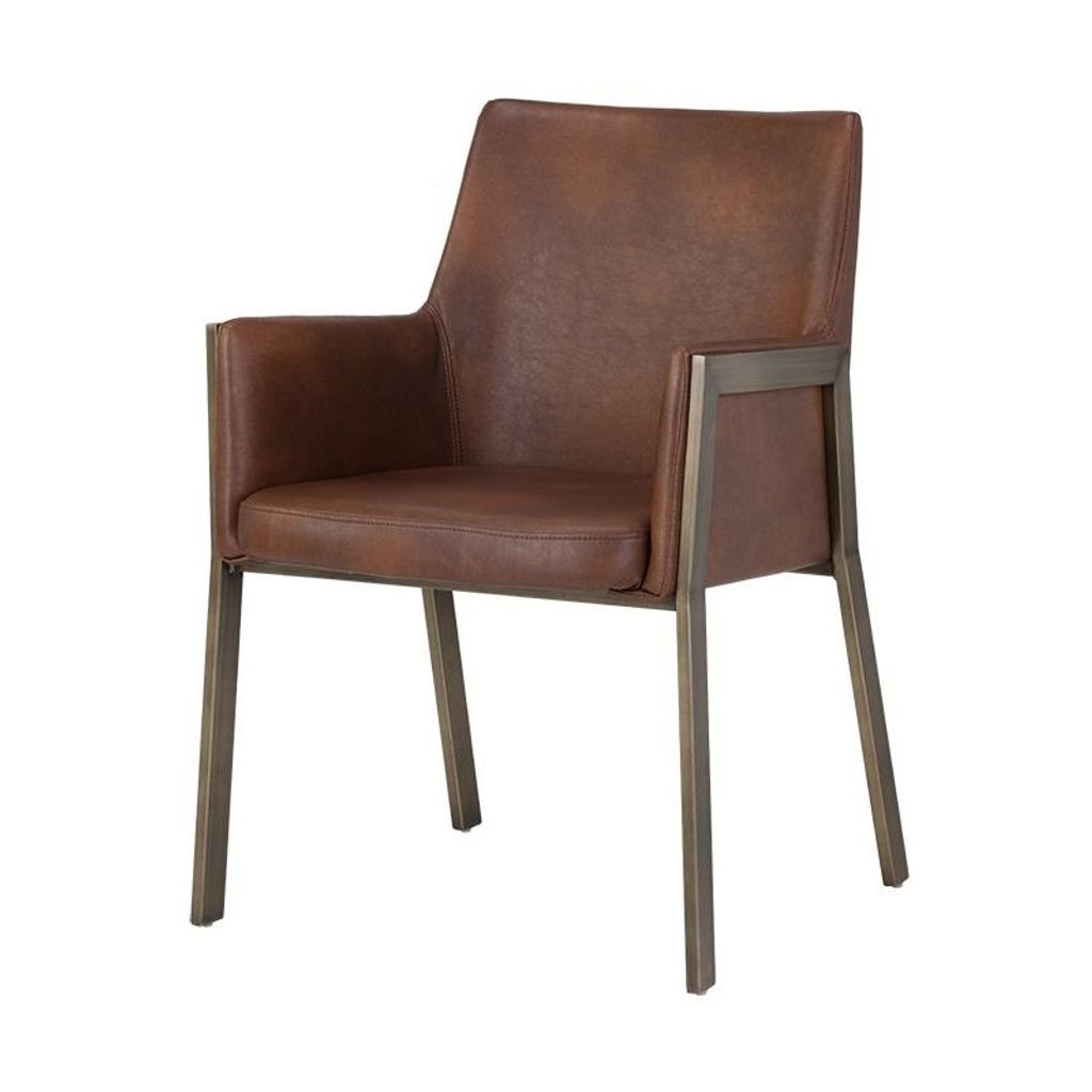 Preview image for Brushed Antique Brass & Cognac Faux Leather Dining Chair Armchair