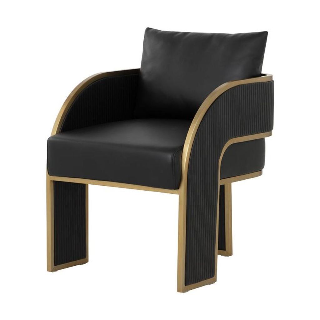 Preview image for Art Deco Style Black Faux Leather & Gold Dining Chair Armchair