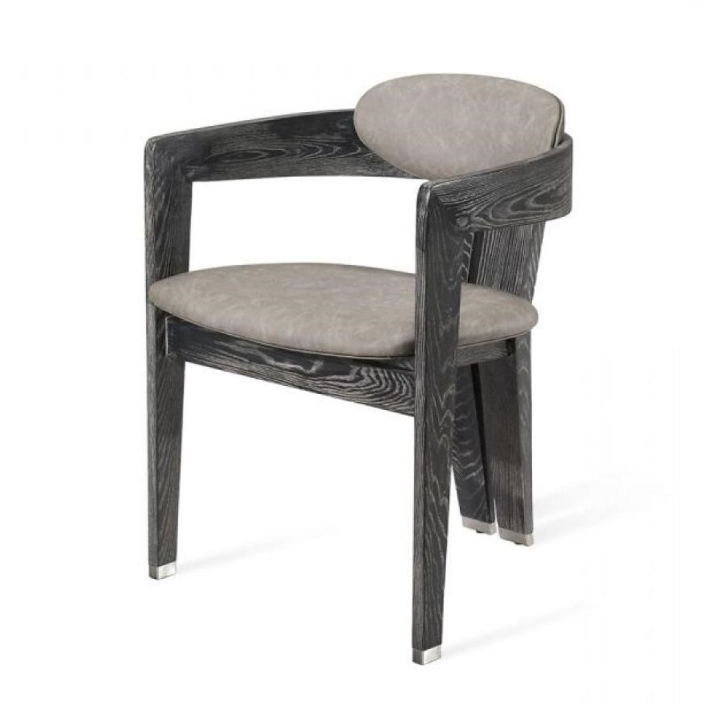 Preview image for Modern 3 Leg Dining Chair Armchair Charcoal Wood & Gray Faux Leather