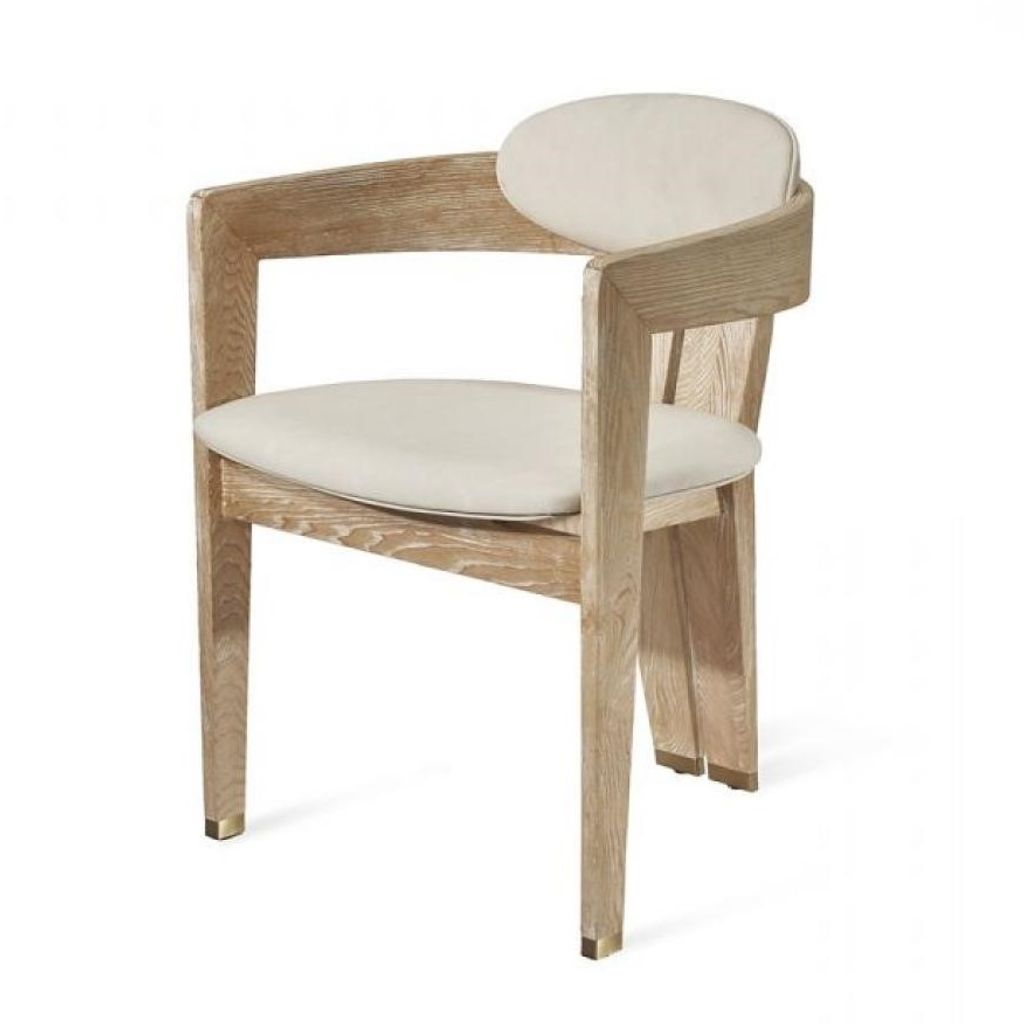 Preview image for Modern 3 Leg Dining Chair Armchair White Wash Wood & Cream Faux Leather