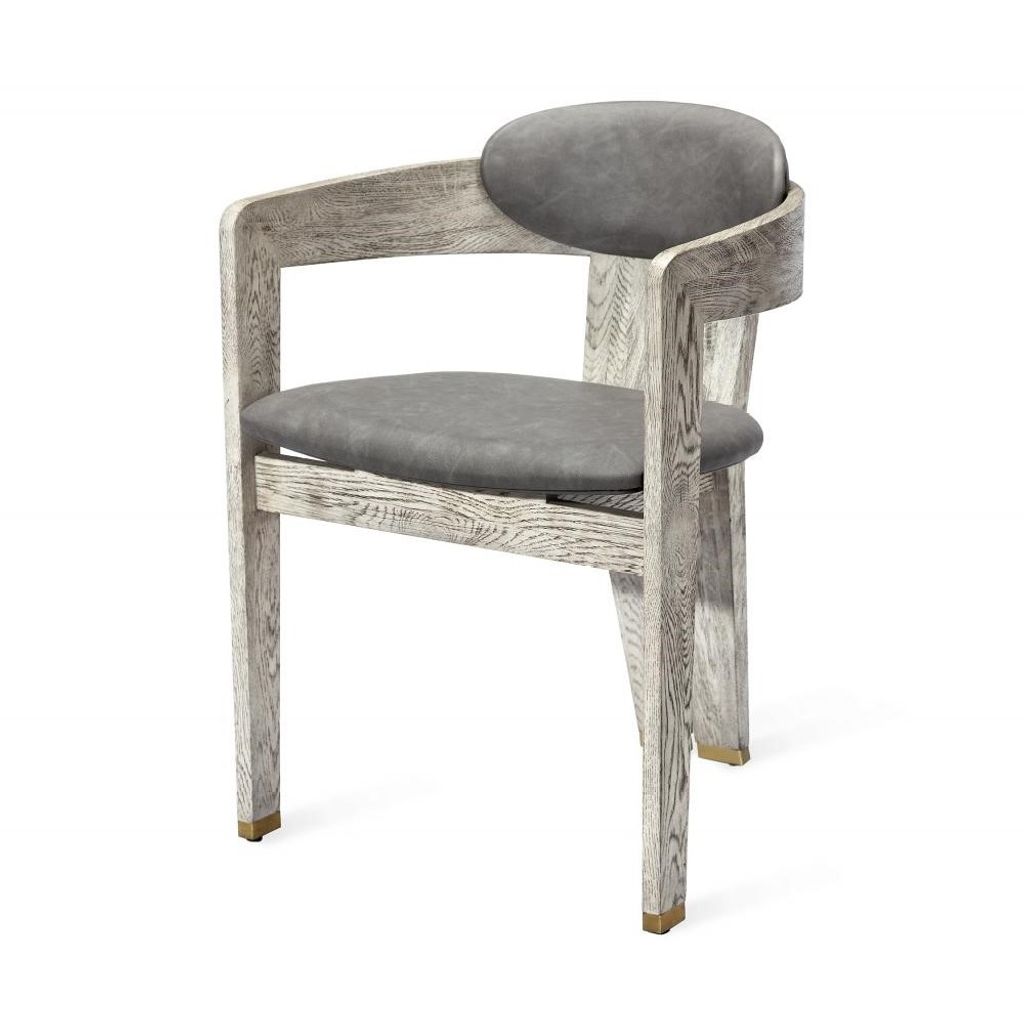 Preview image for Modern 3 Leg Dining Chair Armchair Taupe Wood & Charcoal Gray Faux Leather