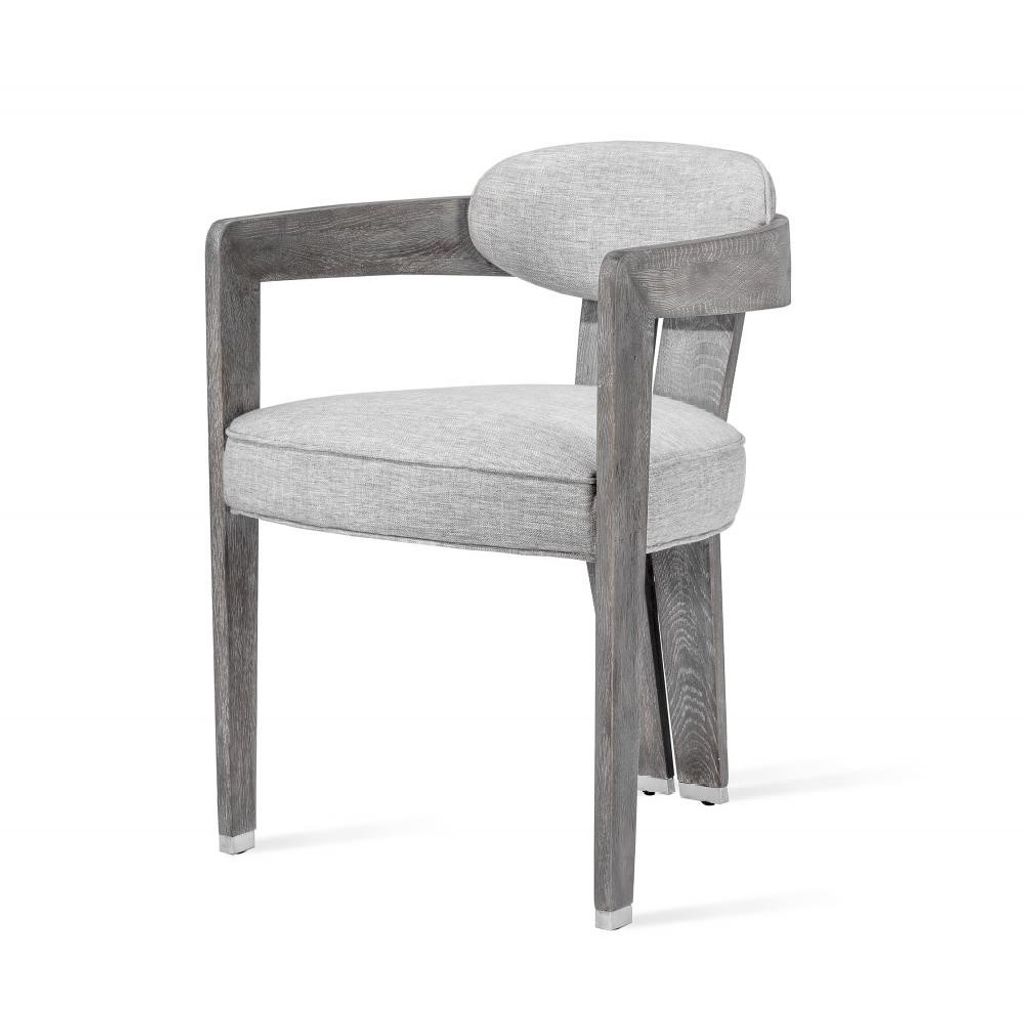 Preview image for Modern 3 Leg Dining Chair Armchair Grey Wash Wood & Gray Linen